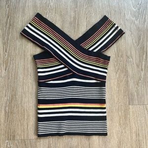 Zara Knit Multicolored Striped Boatneck Ribbed Top